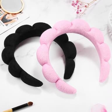Ztomine Spa Headbands for Washing Face or Facial, Set of 2 Skincare Headbands, Terry Cloth Headband Wash Combo Pack - Puffy Makeup Washing, Mask, Skin Treatment (Black & Pink) - Image 6