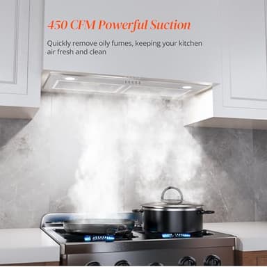 FIREGAS Range Hood 28 inch, Built-in Stainless Steel Kitchen Vent Hood with 450 CFM, 3 Speed Exhaust Fan, 2 LED Lights & Button Control, Ducted/Ductless Convertible - Image 2