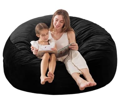 EDUJIN 3 ft Bean Bag Chair: 3' Memory Foam Bean Bag Chairs for Adults/Teens with Filling,Ultra Soft Dutch Velvet Cover, Round Fluffy Lazy Sofa for Living Room - 3Foot,Black - Image 1