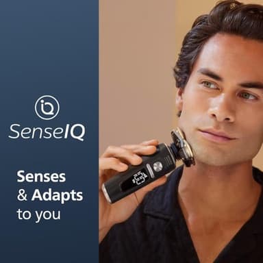 Philips Norelco Shaver Series 9000 Prestige, Wet and Dry Electric Shaver, Lift & Cut Shaving System, SenseIQ Technology, Precision Trimmer, Cleaning Pod, Premium Pouch, Black Matte, Model SP9840/90 - Image 2