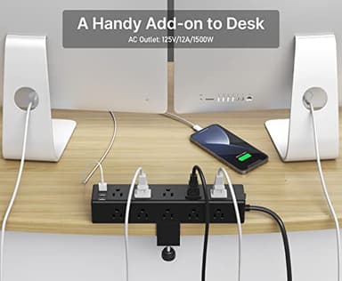 CCCEI Standing Desk Clamp Power Strip with 15 Outlets, Black Desktop Edge Mount Surge Protector Outlet, Fast Charging USB-A and 45W USB-C Ports, 10 FT Flat Plug, Black Fit 1.6 inch Table top. - Image 4