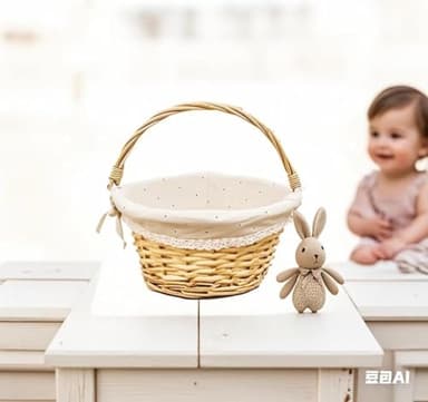 Oypeip Wicker Basket Gift Baskets Empty Round Willow Woven Picnic Basket Cheap Easter Candy Basket Storage Basket Wine Basket with Handle Egg Gathering Wedding Basket (Nature) - Image 5