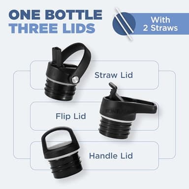 IRON °FLASK Camping & Hiking Hydration Canteens - 3 Lids (Narrow Straw Lid) Leak Proof Vacuum Insulated Stainless Steel - Hot & Cold Double Walled Sports Water Bottle - Black Marquina, 24 Oz - Image 3