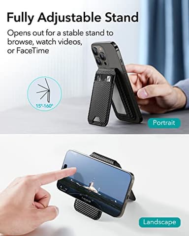 ESR for MagSafe Wallet, Phone Wallet with Adjustable Stand for iPhone 17/16/15/14/13/12, Not for iPhone 13/12 Mini, 3 Card Holder, Vegan Leather, Black Carbon Fiber - Image 3