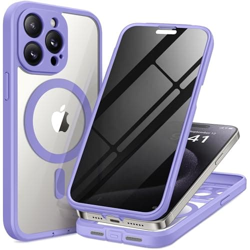 TIESZEN for iPhone 15 Pro Case, Compatible with MagSafe, Built-in Privacy Screen Protector and Camera Protection, Anti Spy Full Body Dustproof Shockproof Hard Phone Case 6.1", Light Purple - Image 1
