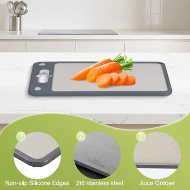 Cutting Board for Kitchen,Cutting Board Double Sided Food Grade,316 Stainless Steel and Wheat Straw PP, Easy to Clean Large Size 16”×11” - Image 6