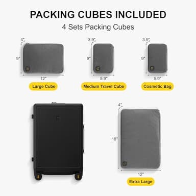 LEVEL8 Elegance Matte Luggage Set, 20 Inch Carry-on Luggage, 28“ Large Suitcase Lightweight Hardside Suitcases with Wheels,Tsa Lock,2-Piece Set(20/28), Black - Image 3