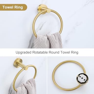Lairuier 5 Pieces Brushed Gold Bathroom Accessories Set, 23.6 Inch Bath Towel Bar Set, SUS304 Stainless Steel Bathroom Hardware Set Round Toilet Paper Holder Set Wall Mounted - Image 3