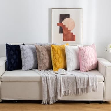 Mimkus Set of 2 Faux Wool Throw Pillow Covers 18 x 18 Inch Square White Velvet Pillowcase Soft Plush Short Wool Pillowcase Decorative Pillow Covers for Sofa Living Room - Image 4