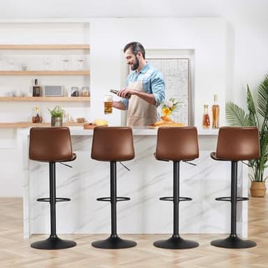 HeuGah Swivel Bar Stools Set of 4, Counter Height Bar Stools with Back, Adjustable Bar Stools 24" to 32", Brown Faux Leather Bar Chairs for Kitchen Island (Brown, Set of 4 (24'' to 32'')) - Image 4