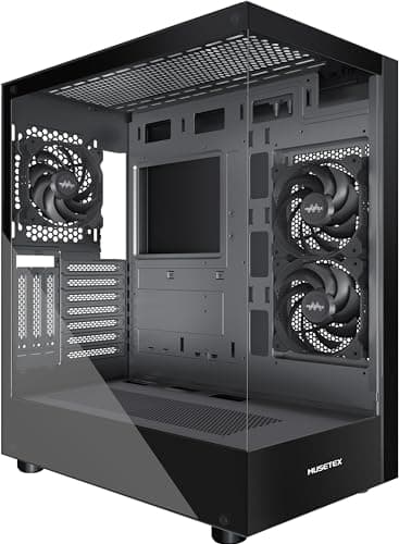 MUSETEX K2 PC Case, Computer Case 360MM RAD Support, Type-C Black ATX Case for PC, Full-View Dual Tempered Glass Mid Tower Case with 3 Non-LED Fans, Desktop Pc Gaming Case - Image 7