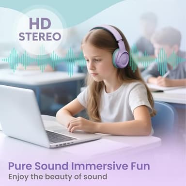 Kids Headphones with Cord for School - Over-Ear 85/94dB Volume Limiter, 3.5mm Jack Foldable Stereo Sound Headset for Toddlers Girls Boy Travel Learning Entertainment Tablet Kindle iPad PC Purple Green - Image 4