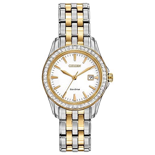 Citizen Women's Eco-Drive Dress Classic Crystal Watch in Two-tone Stainless Steel, Silver Dial, 28mm (Model: EW1908-59A) - Image 1