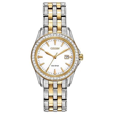 Citizen Women's Eco-Drive Dress Classic Crystal Watch in Two-tone Stainless Steel, Silver Dial, 28mm (Model: EW1908-59A) - Image 1