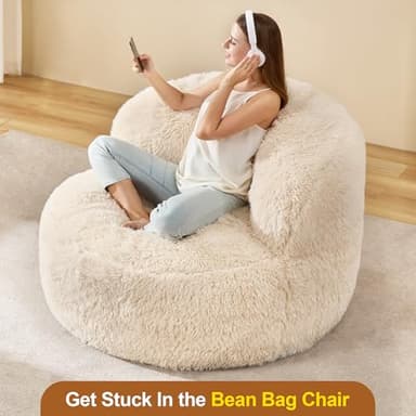 Hobestluk Bean Bag Chair Giant Bean Bag Chairs for Adults Big Adult Bean Bag Chair with Foam Filler Large Beanbags with Stuffed Back Lazy Sofa, White-Oversize - Image 3