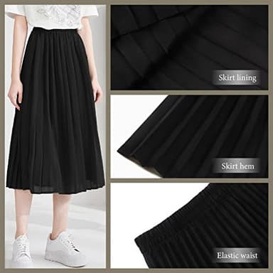 Basoteeuo Black Pleated Skirt for Women Midi Length Summer High Waisted A Line Elastic Waist Skirts XXL - Image 5