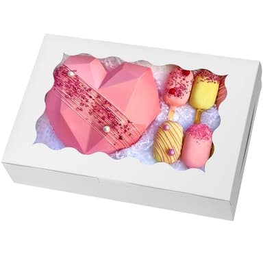 Moretoes 15pcs Bakery Boxes,12x8x2.5 Inches Cookie Boxes with Window, for Chocolate Covered Strawberries, Cakes, Pies, Muffins, Donuts and Pastries - Image 1