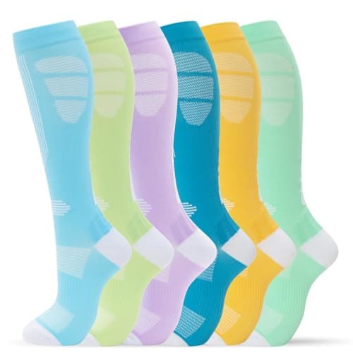 fenglaoda Compression Socks Women Men 6 Pairs, Knee High Best Support Circulation Socks for Running, Travel, Flight, Nurse - Image 1