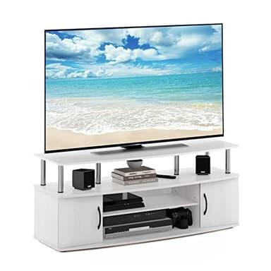 Furinno JAYA Large Entertainment Stand for TV Up to 55 Inch, White Oak/Chrome - Image 1
