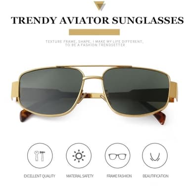 ADE WU Trendy Aviator Sunglasses for Women Men Vintage Gold Metal 03 Pilot Sun Glasses (Gold/Green) - Image 3