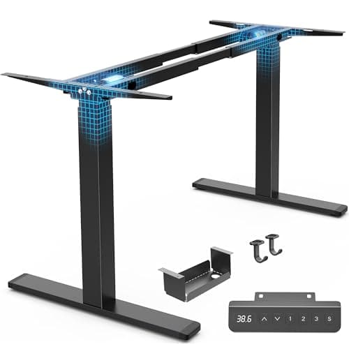 Huuger Dual Motor Electric Standing Desk Frame, Sit Stand up Desk Leg for 47.2” to 86.6” Desktop, Computer Desk Leg with Cable Tray, 3 Memory Height Presets, 2 Hooks, Black Frame Only - Image 1