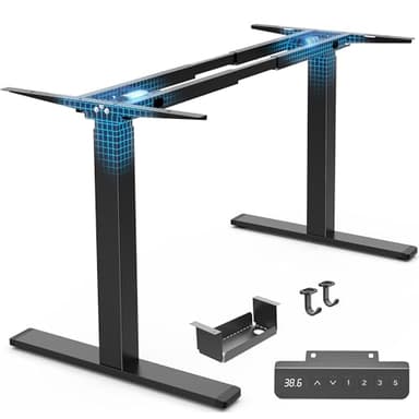 Huuger Dual Motor Electric Standing Desk Frame, Sit Stand up Desk Leg for 47.2” to 86.6” Desktop, Computer Desk Leg with Cable Tray, 3 Memory Height Presets, 2 Hooks, Black Frame Only - Image 1