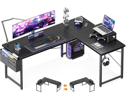ODK L Shaped Desk, 57.5" Computer Gaming Desks, Home Office Writing Table with Monitor Shelf, Space-Saving Modern Corner Workstation, Easy to Assemble, Black - Image 1