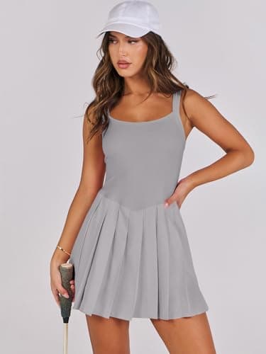 ANRABESS Women's Tennis Athletic Pleated Summer Mini Dress 2025 Golf Workout Build in Shorts Casual Romper Short Sundress Gray Small - Image 8