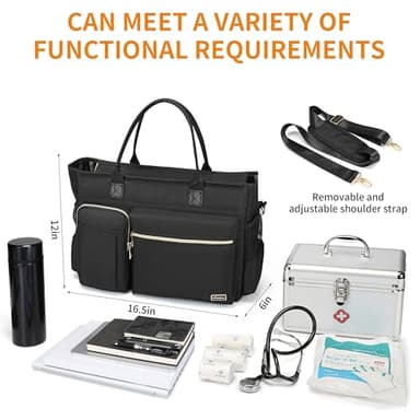 Rabjen Nurse Tote Bag for Work with Padded 15.6” Laptop Sleeve, Medical Supplies Shoulder Bag for Home Health Care - Image 3