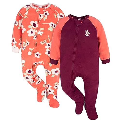 Gerber Baby Girls Toddler Loose Fit Flame Resistant Fleece Footed Pajamas 2-Pack, Purple Flower Toss, 4T - Image 1
