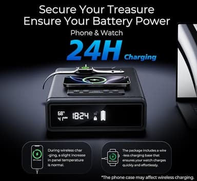 Smart Biometric Safe with Wireless Charging for Phone & Watch, 3 Access Methods to Unlock, Nightstand Drawer Safe LED Display with Humidity & Temperature Monitoring, Stopbox for Cash and Valuables - Image 3