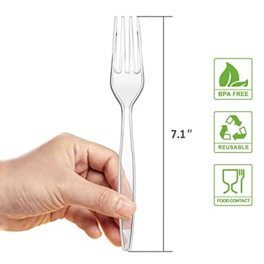 POSATE Heavy Weight Plastic Forks, Clear Disposable, 100 Count - Image 2