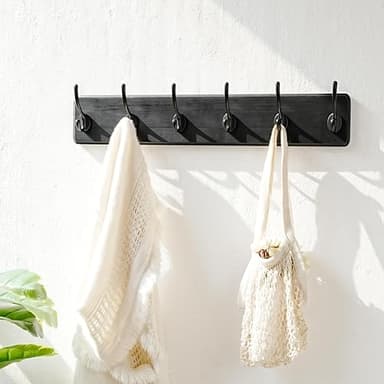 Dseap Wall Mounted Coat Rack: 24" Long, Patented, Heavy-Duty, 6-Double-Hooks Wooden Hanger Rail for Winter Coats, Hat, Jacket, Clothing - Black, Pack of 2 - Image 7