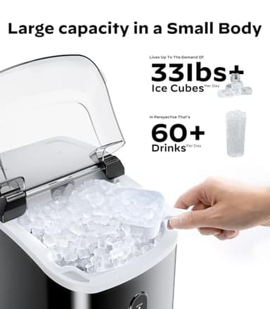 Nugget Ice Maker Countertop, Silonn Chewable Pellet Ice Machine with Self Cleaning Function, Pebble Portable Ice Maker with Ice Scoop for Home Kitchen Office, Black - Image 2
