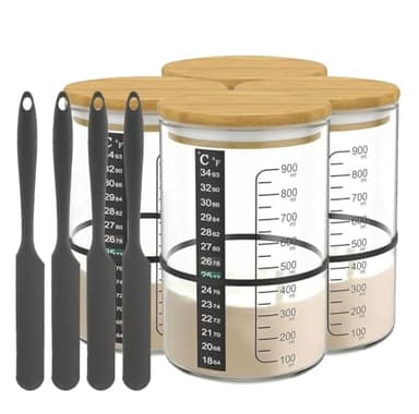 BRIRILINE Pro Sourdough Bread Starter Kit - 34 oz sourdough jar with 5 unique features for the perfect sour dough bread & sourdough starter kit - baking supplies (34oz-4pack) - Image 1