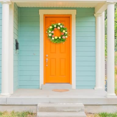 KORSMV Artificial Spring Summer Wreaths for Front Door Summer Door Wreath Floral Wreath with Colorful Flower for Indoor Outdoor Wall Porch Farmhouse Garden Home Decoration - Image 8