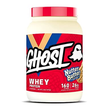 GHOST Whey Protein Powder, Nutter Butter - 2LB, 26G of Protein - Whey Protein Blend - ­Post Workout Fitness & Nutrition Shakes, Smoothies, Baking & Cooking - Cookie Pieces Inside - Image 1