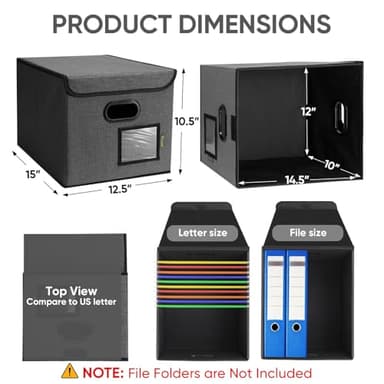 BALEINE File Organizer Box with Lid, Collapsible File Folder Organizer with Plastic Slide, Hanging File Folder Box for Office Document Storage (1 Pack, Black) - Image 2