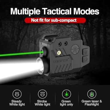 Solofish 800 Lumens Pistol Light Laser Combo, Strobe Function for Green/Red/Blue Laser and Tactical Light with Slidable Rail Fits Guns w/Rail - Image 5