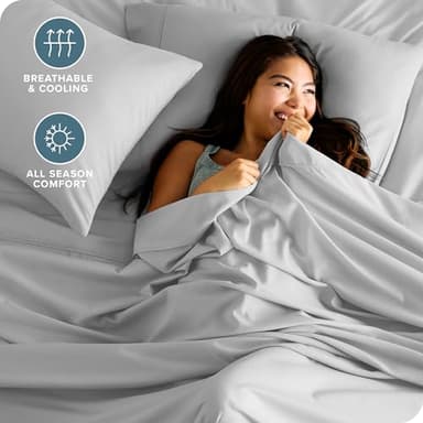 Bare Home Queen Sheet Set - Luxury 1800 Ultra-Soft Microfiber - Double Brushed - Deep Pockets - Easy Fit - 4 Piece Set - Bedding Sheets & Pillowcases (Queen, Cloud Grey) - Image 3