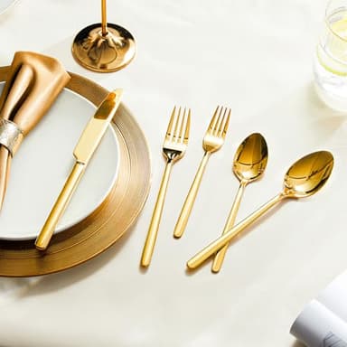 KINGSTONE Gold Silverware Set, 20 Piece Flatware Cutlery Set for 4, 18/10 Stainless Steel Silverware Mirror Polished Dishwasher Safe for Home, Restaurant, Wedding, Party(Gold, 20 pieces for 4) - Image 4