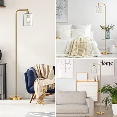 QiMH Glass Floor Lamp for Living Room, Modern Industrial Standing Lamp with Pedal Switch, 67” Tall Pole Lamp for Bedroom Study Room, Brushed Gold - Image 7