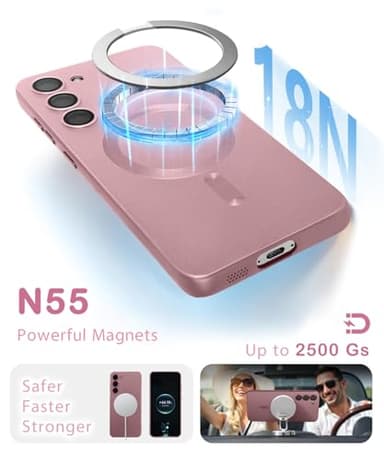 Amzfield Magnetic for Samsung Galaxy S23 Plus Case for Women Men Girls [Compatible with MagSafe] [Camera Lens Protector] Matte Cute Slim Soft Silicone Bumper Shockproof Metallic Phone Case, Pink - Image 3
