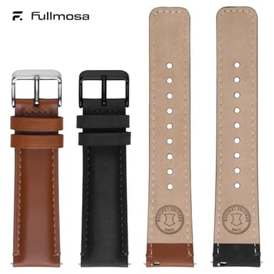 Fullmosa 18mm 20mm 22mm Leather Watch Bands Quick Release Watch Strap for Men Women, 2 Pack Soft Replacement Strap Wristband with Stainless Steel Buckle,20mm Toffee Brown&Silver/Black&Black - Image 3