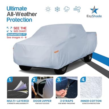 EzyShade 10-Layer Truck Cover Waterproof All Weather. See Vehicle Size-Chart for Accurate Fit. Full Outdoor Pickup Truck Covers for Ranger Frontier Tacoma. Sun Wind Rain. Size T1 (See SizeChart) - Image 2