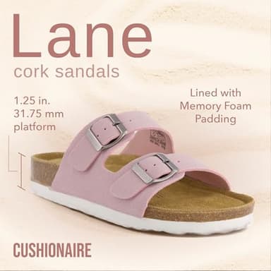 CUSHIONAIRE Lane Cork Footbed Sandals for Women – Comfortable Double Buckle Slip-On with Genuine Suede Footbed & Arch Support Slides for Women Footwear, PINK 7W - Image 2