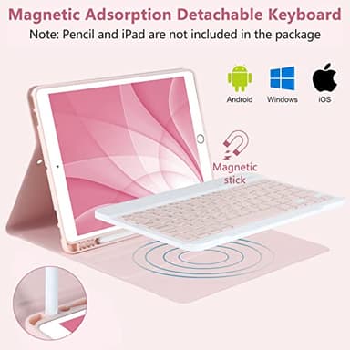 MMK iPad 9th Generation Case with Keyboard, for iPad 8th Generation Case with Keyboard (Wireless Detachable & Pencil Holder), iPad 10.2"/iPad Air 10.5"(3rd Gen)/iPad Pro 10.5" (Pink) - Image 4