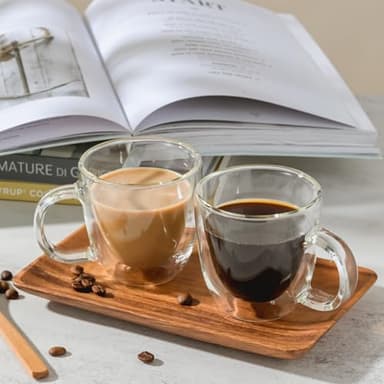 Wlasss Espresso Cups Set of 4, 6oz /170ml Double Walled Glass Coffee Mugs With Handle, Hand Blown Insulated Espresso Shot Glass Cups,Perfect For Cappuccinos,Latte,Tea, Coffee Lovers Gifts - Image 2