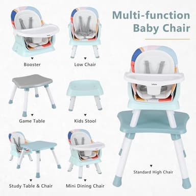 INFANS 8 in 1 Baby High Chair, Convertible Highchair for Babies and Toddlers, Infant Dining Booster Seat, Building Block Table, Kids Stool Table Chair Set with Removable Tray (8 in 1, Baby Blue) - Image 3