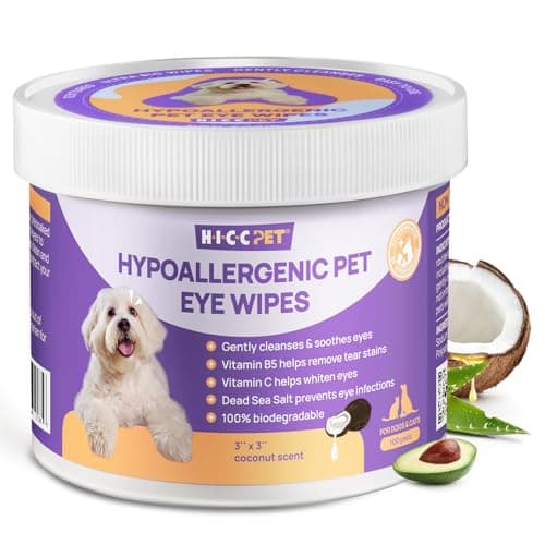 HICC PET Eyes Wipes for Dogs & Cats, Vet-Recommended Dog Eye Infection Treatment, Gently Remove Tear Stain, Debris, Discharge - Hypoallergenic Pet Eye Wash Cleaner for Eyes, Wrinkle, Face - 100pcs - Image 1